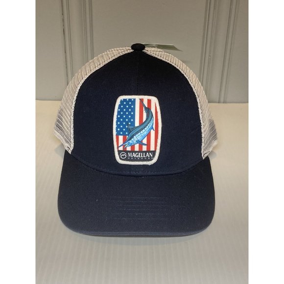 Magellan Marlin Fish USA American Flag Patch SnapBack Hat Cap Blue Fishing NWT - Picture 1 of 8